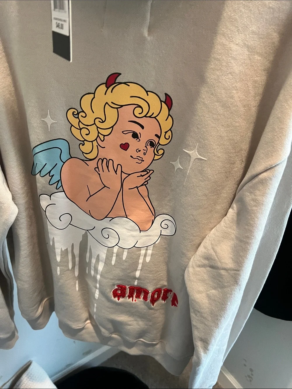 AMIRI Cream Crewneck Hoodie with Subtle Star Logo